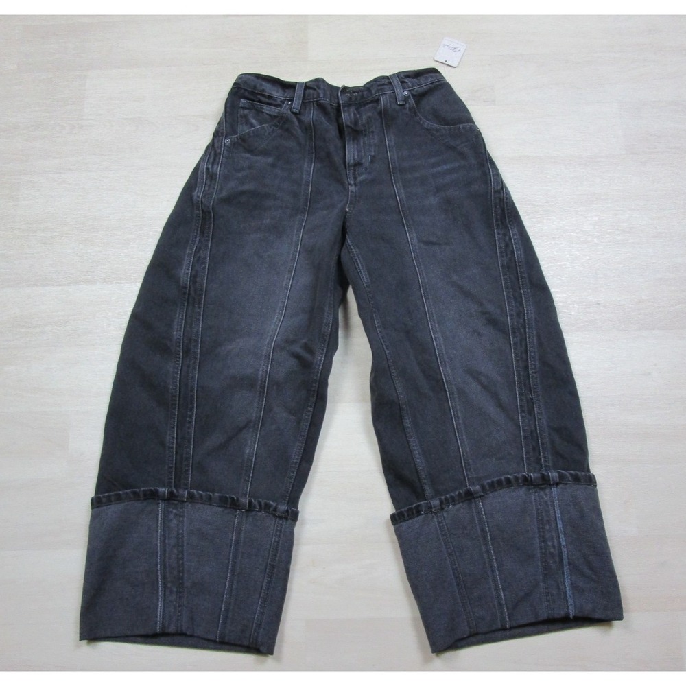 Free People Olsen Cuffed Crop‎ Barrel Jeans We The Free Taper Barrel Black 26
